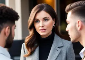 Donna che osserva con attenzione più uomini, rappresentando la valutazione del partner ideale