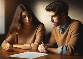 Coppia seduta di fronte a un foglio, simbolo del tentativo di affrontare problemi e migliorare la relazione